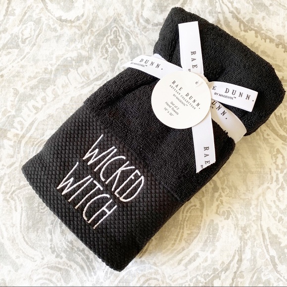 Rae Dunn Accessories - RAE DUNN Wicked Witch & Handsome Devil Hand Towel Set Black White Embroidered